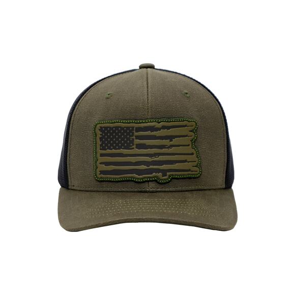 Rifle American Flag Oiled Faux Leather Trucker Hat:‎ Black - Picture 10 of 11